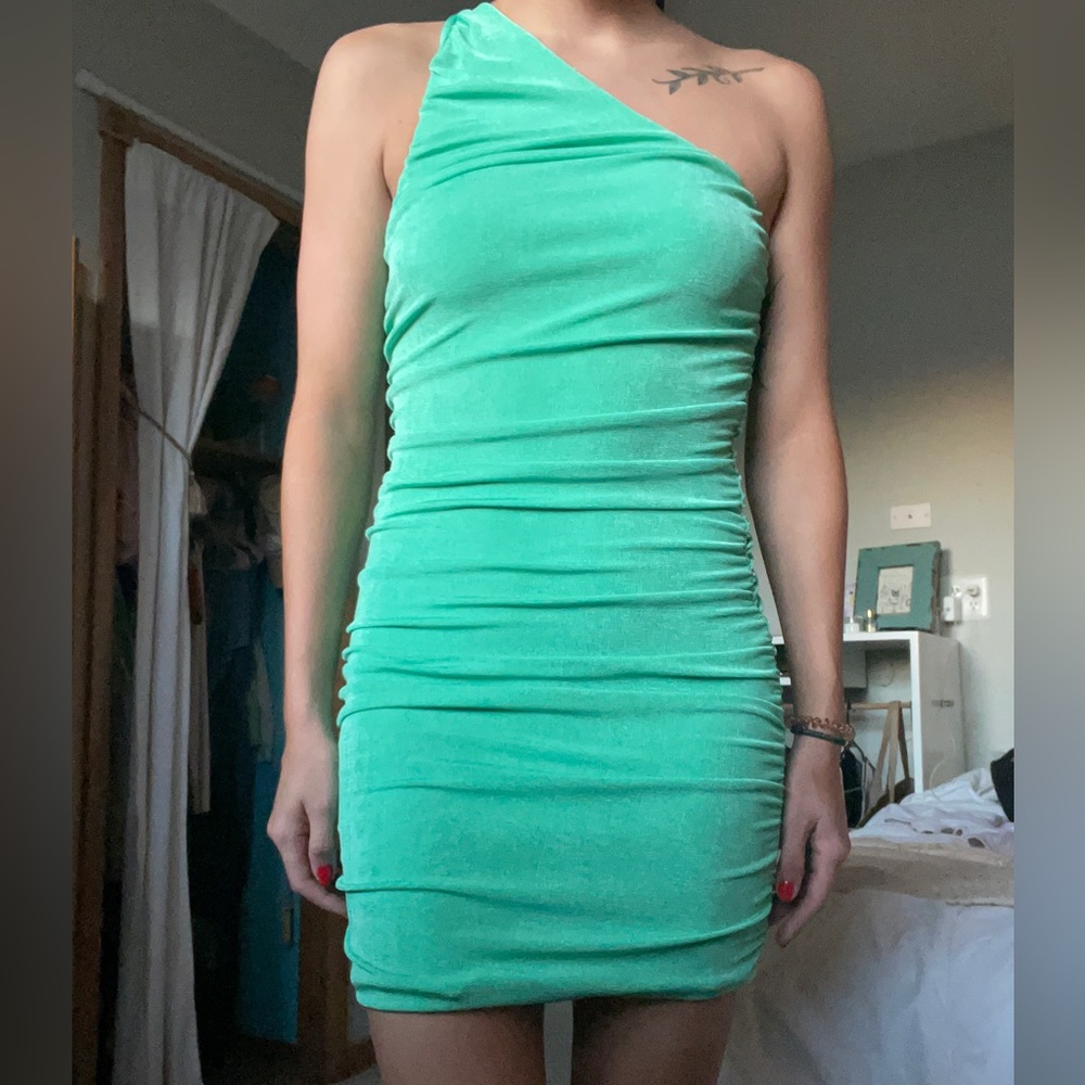 Green One Shoulder Dress- Small